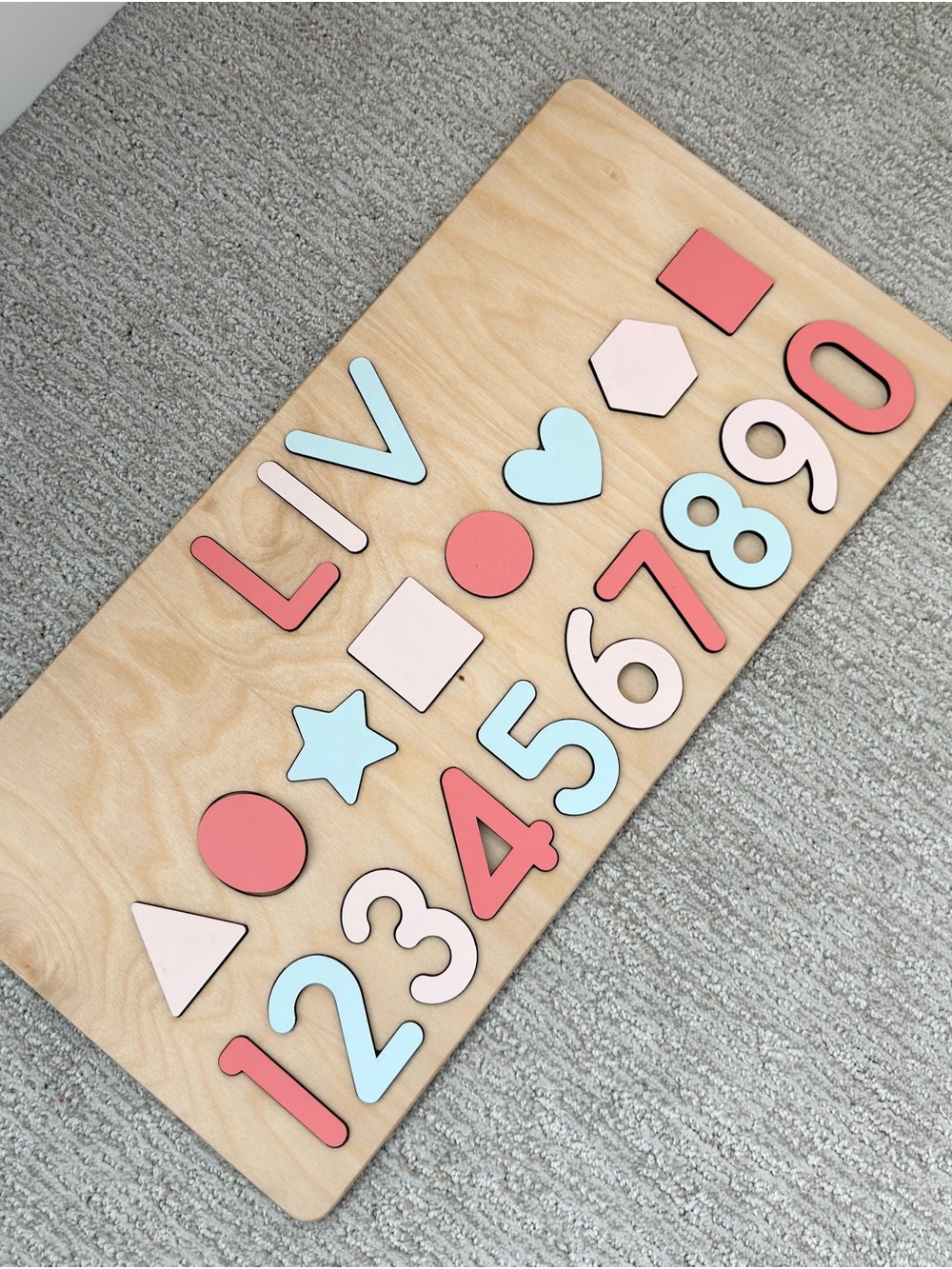 Wooden Number & Shape Puzzle Board - with name Liv